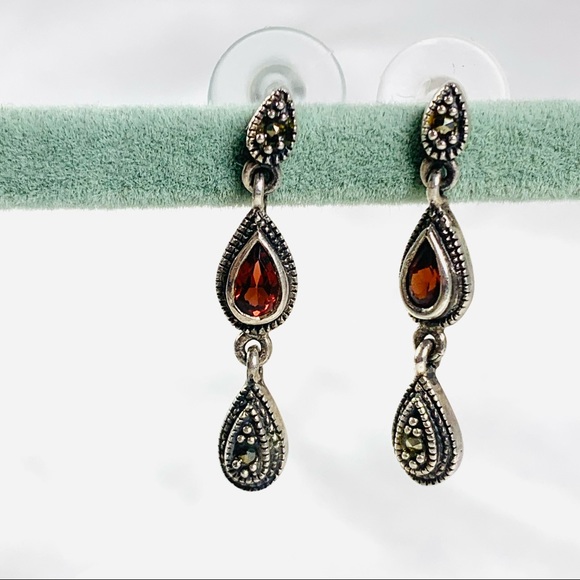 Dainty marcasite sterling post dangle earrings - Picture 1 of 7